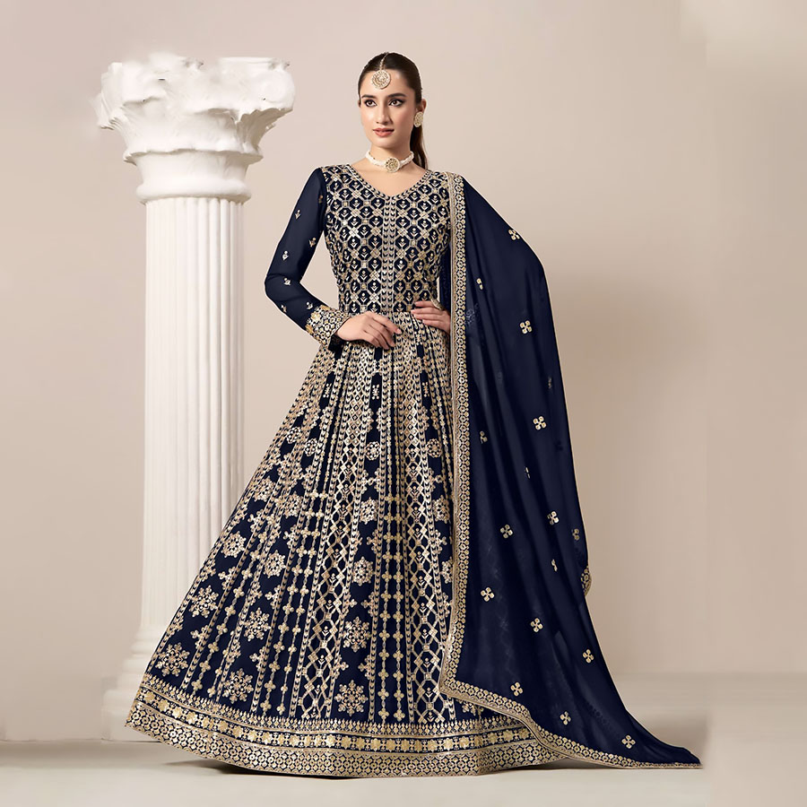 Blue Georgette Designer Suit